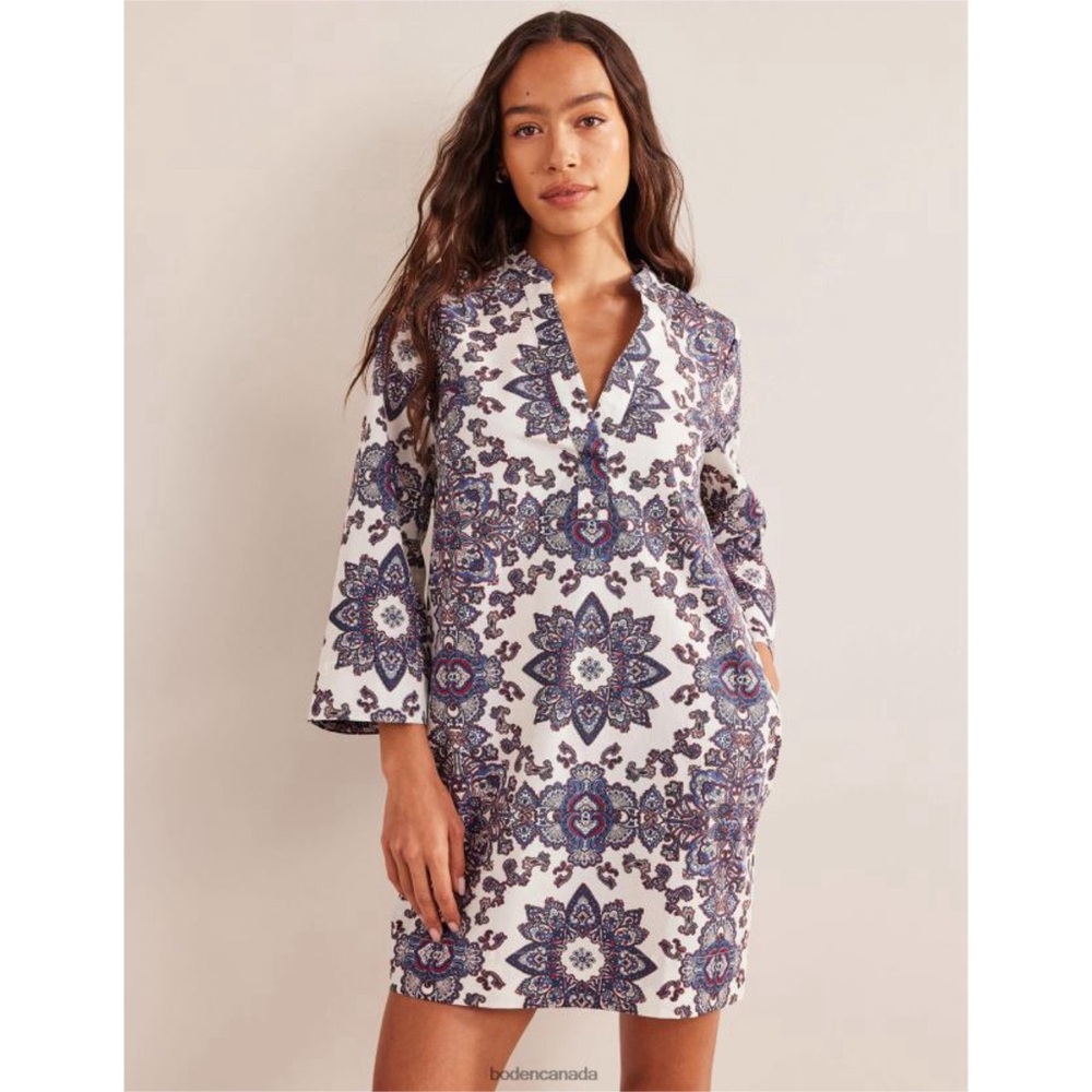 Boden Ivory & Paradise Paisley Notch Neck Mini Shift Dress Sz 20/22